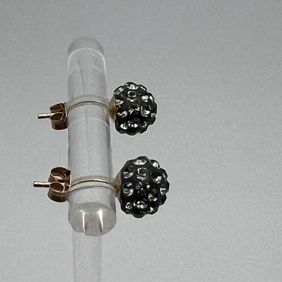 14K Solid Gold Black Crystal Ball Stud Earrings – Preowned Sparkly Bead posts - Picture 11 of 17